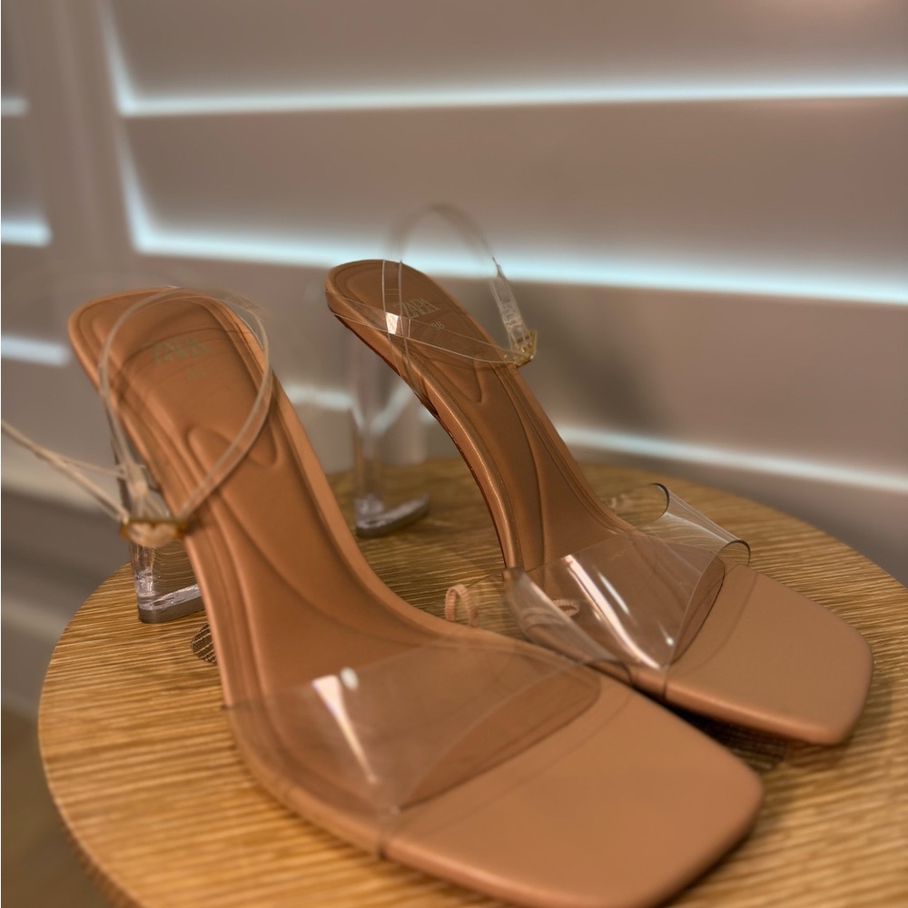 ZARA Transparent Strap Tan Heels